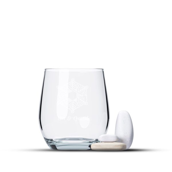 Water structuring glass with Love & Gratitude design, inspired by Masaru Emoto